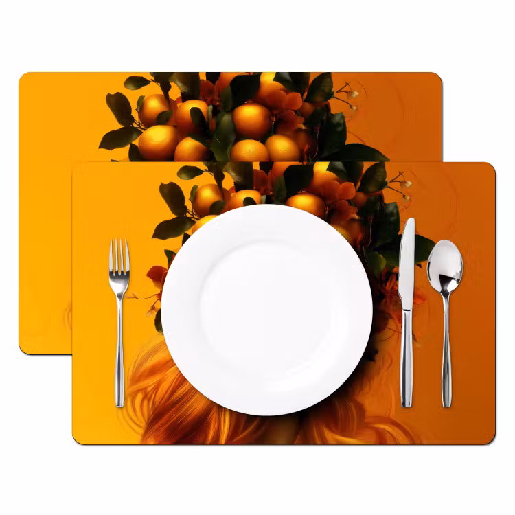 Placemat vinyl - Vrouw - Citroenen - Bloesem - Geel — 2