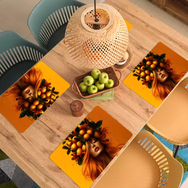 Placemat vinyl - Vrouw - Citroenen - Bloesem - Geel — 3