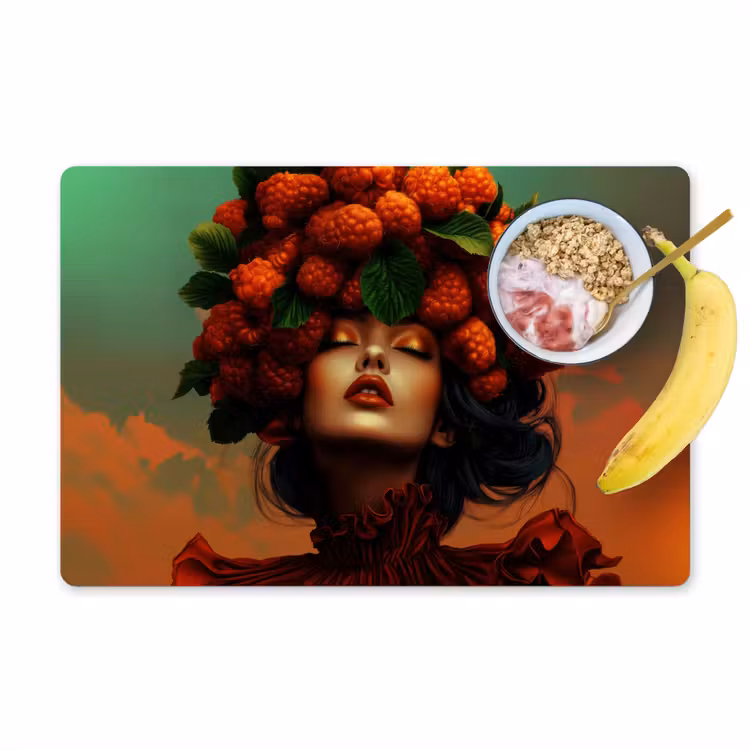 Placemat vinyl - Vrouw - Frambozen - Bladeren — 1