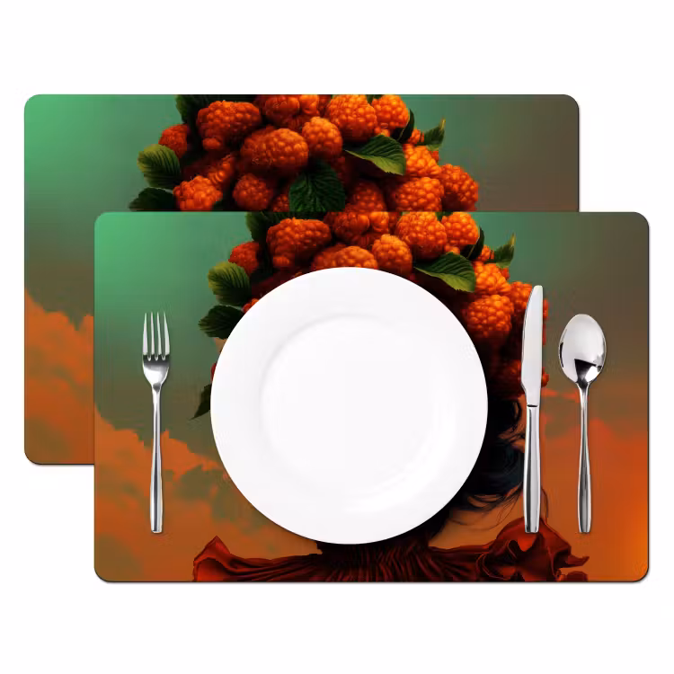 Placemat vinyl - Vrouw - Frambozen - Bladeren — 2