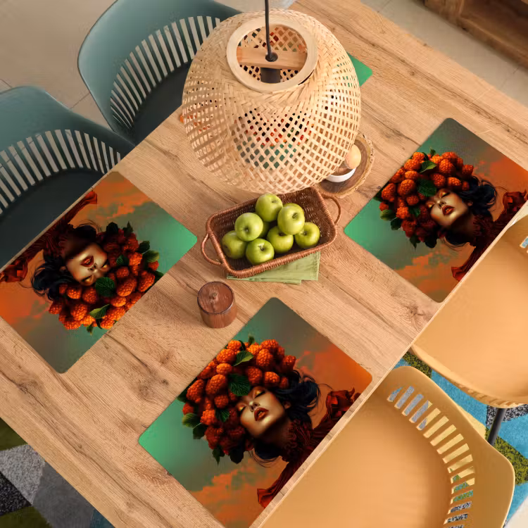 Placemat vinyl - Vrouw - Frambozen - Bladeren — 3