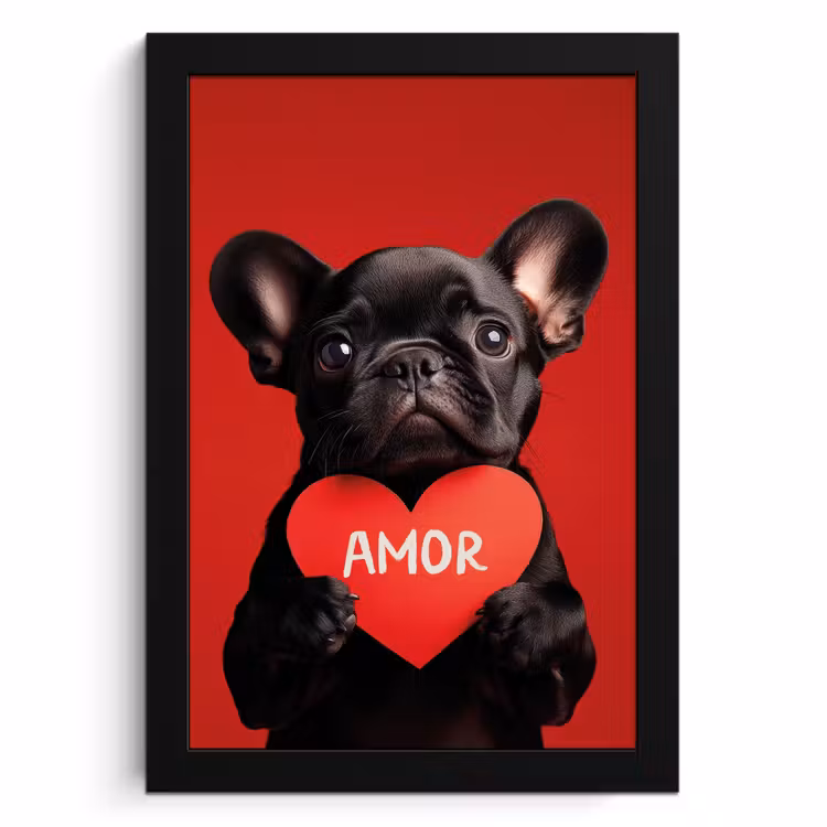 Poster met lijst - Amor - Hond - Hartje - Rood — 1
