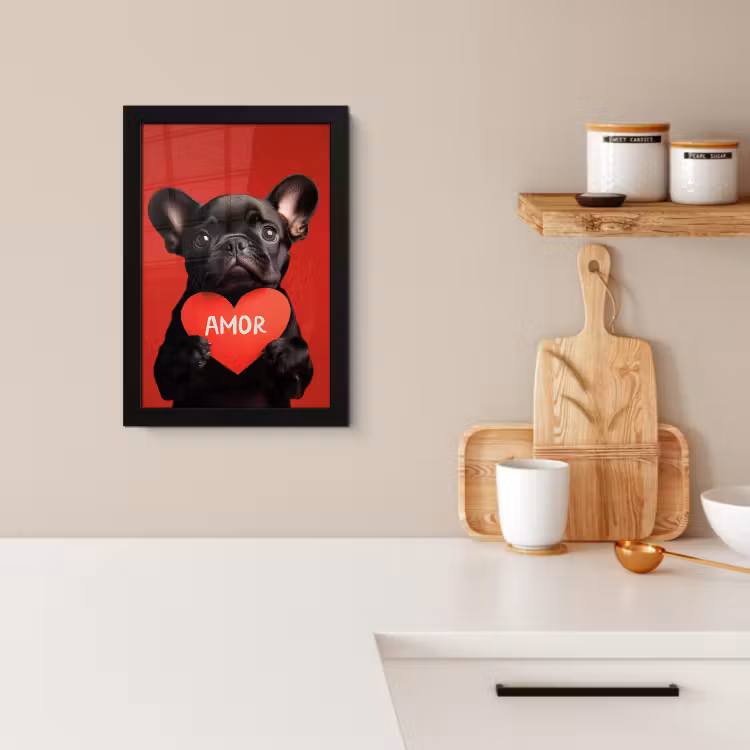 Poster met lijst - Amor - Hond - Hartje - Rood — 2