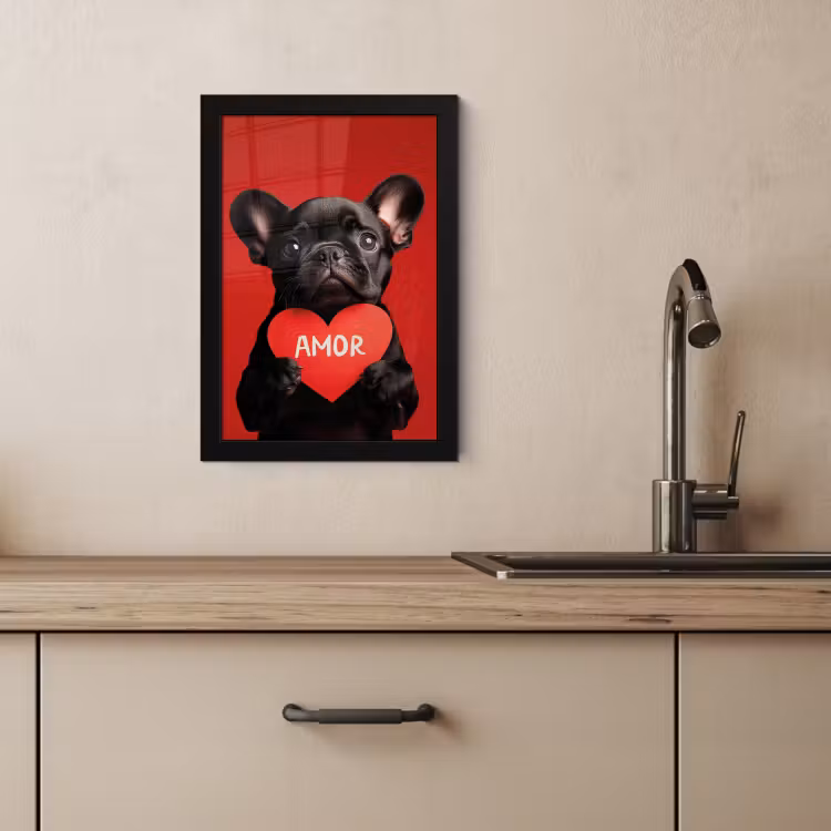 Poster met lijst - Amor - Hond - Hartje - Rood — 3