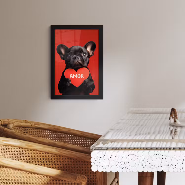Poster met lijst - Amor - Hond - Hartje - Rood — 4