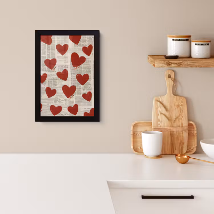 Poster met lijst - Hartjes - Krant - Loveyou — 2