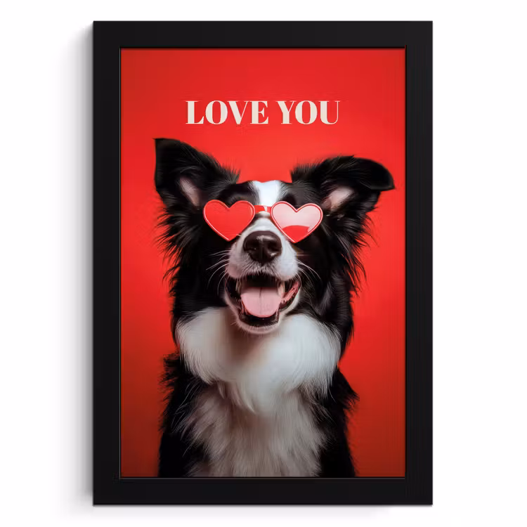 Poster met lijst - Hond - Hartjesbril - Loveyou - Rood — 1