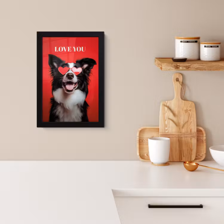 Poster met lijst - Hond - Hartjesbril - Loveyou - Rood — 2