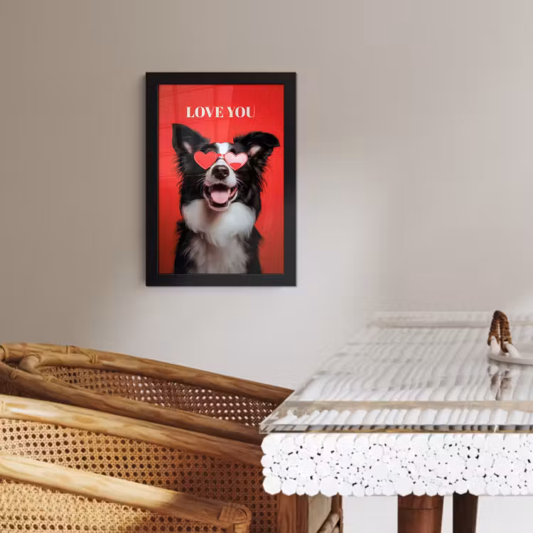 Poster met lijst - Hond - Hartjesbril - Loveyou - Rood — 4