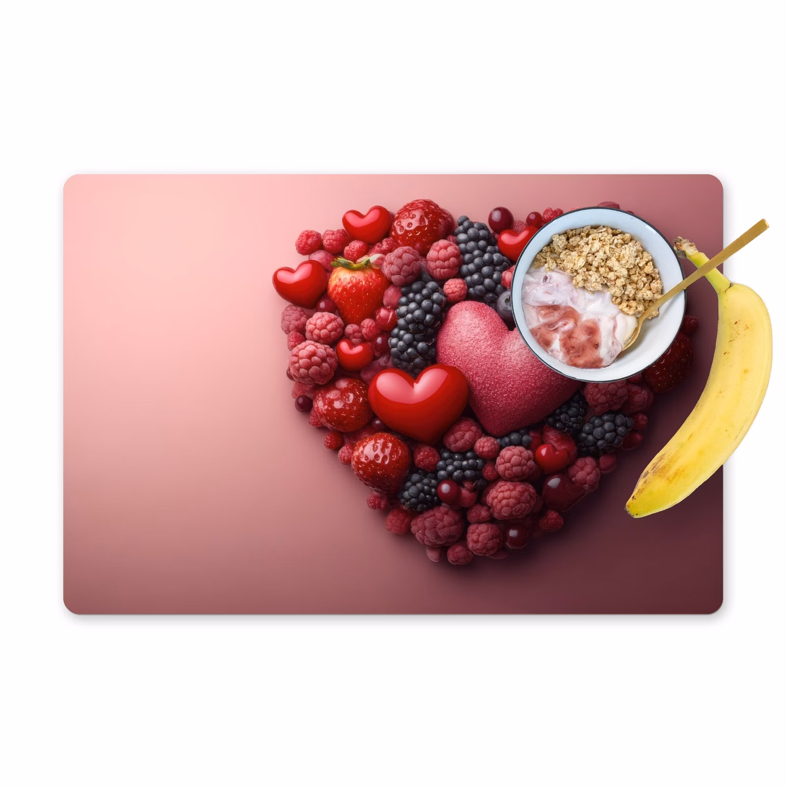 Placemat vinyl - Fruit - Hartjes - Aardbeien - Frambozen - Bosbessen — 1