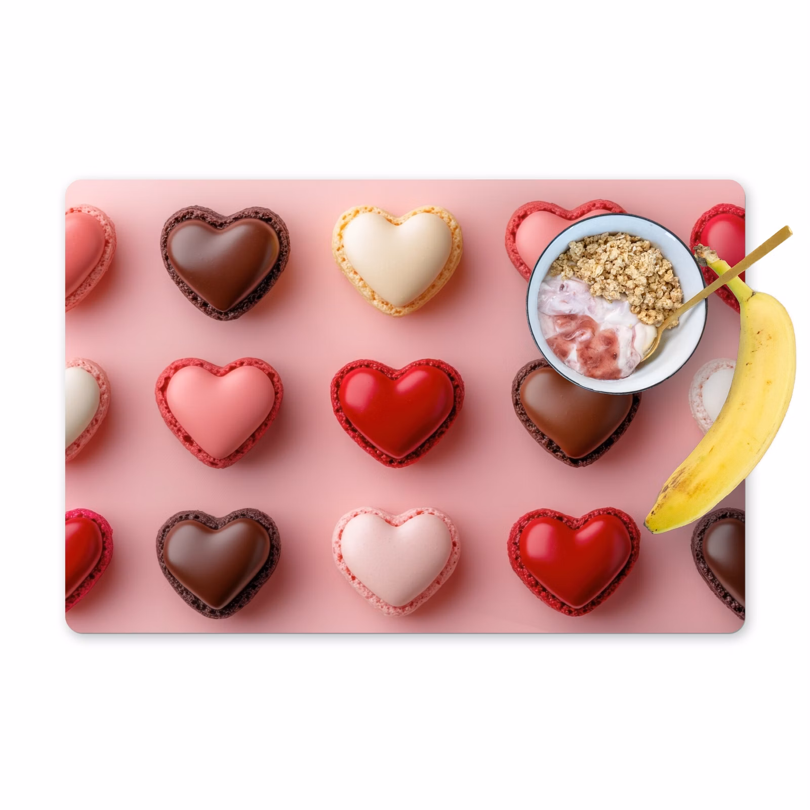 Placemat vinyl - Macarons - Hartjes - Kleurrijk - Roze — 1