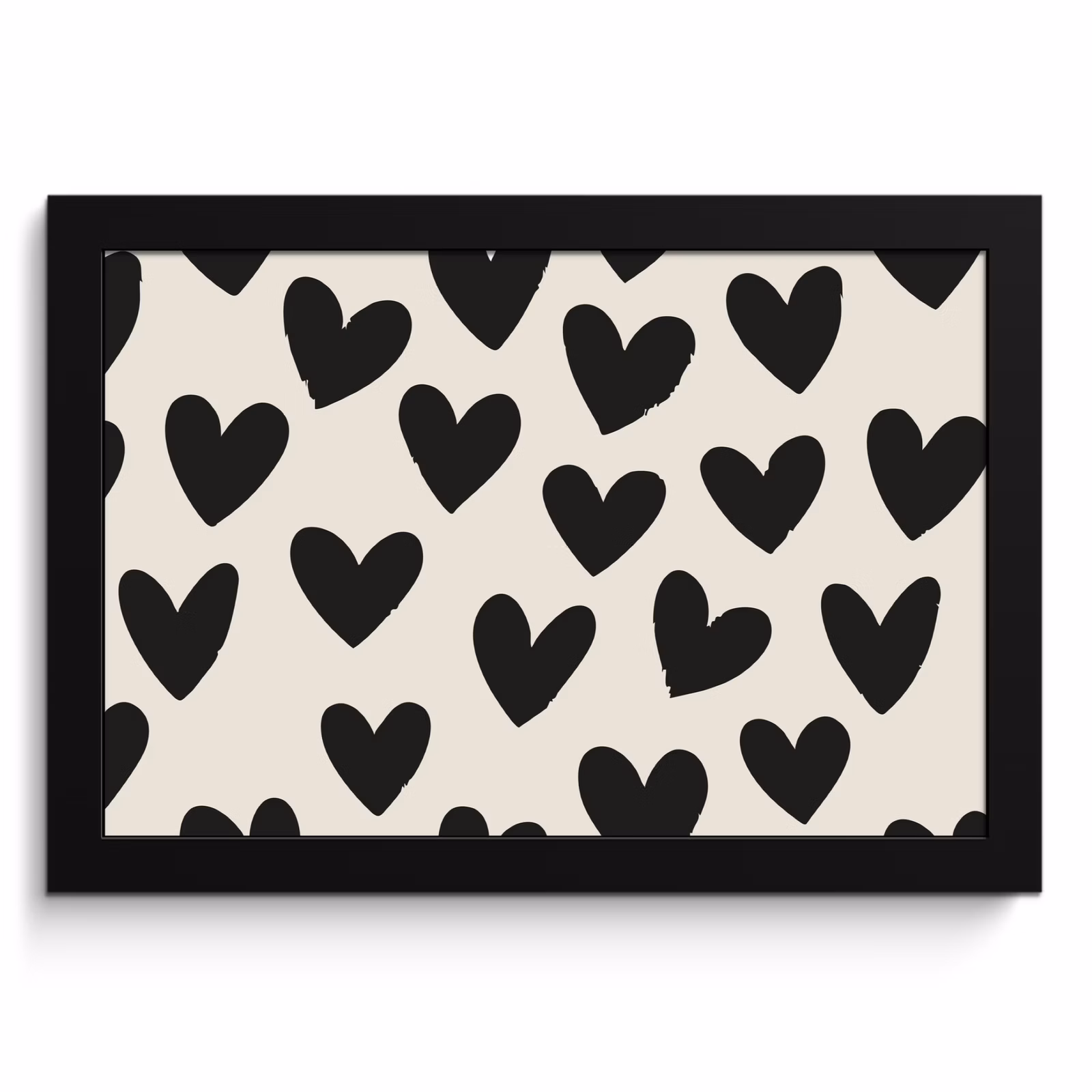 Poster met lijst - Hartjes - Zwart - Beige — 1