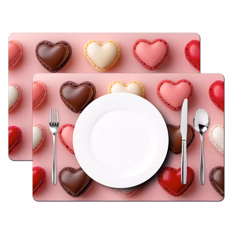 Placemat vinyl - Macarons - Hartjes - Kleurrijk - Roze — 2