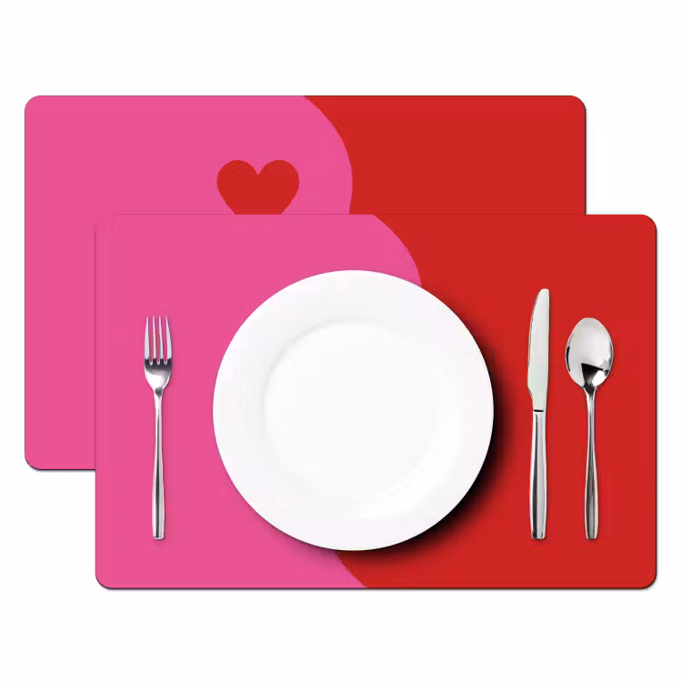 Placemat vinyl - Minimalistisch - Rood - Roze - Hartjes — 2