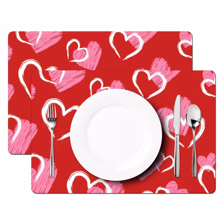 Placemat vinyl - Patroon - Hartjes - Roze - Valentijn — 2