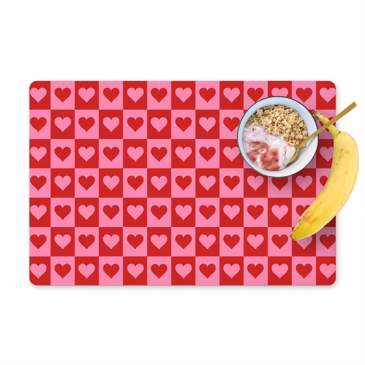 Placemat vinyl - Rood - Roze - Schaakbord - Valentijn — 1