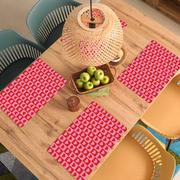 Placemat vinyl - Rood - Roze - Schaakbord - Valentijn — 3
