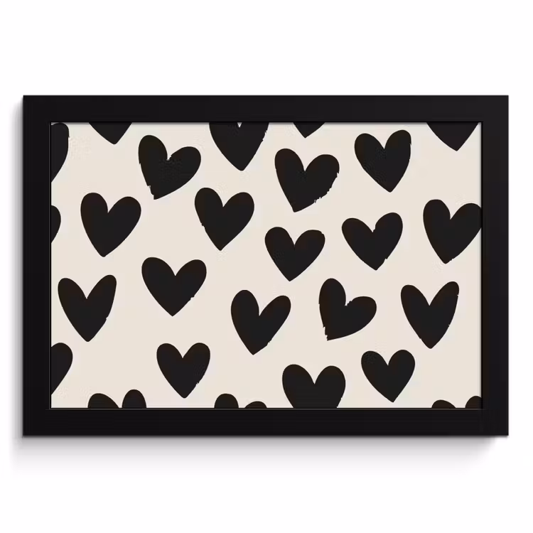 Poster met lijst - Hartjes - Zwart - Beige — 1