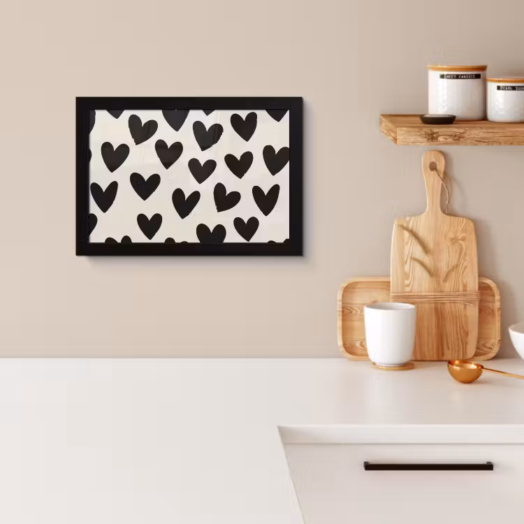 Poster met lijst - Hartjes - Zwart - Beige — 2