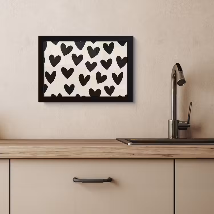 Poster met lijst - Hartjes - Zwart - Beige — 3