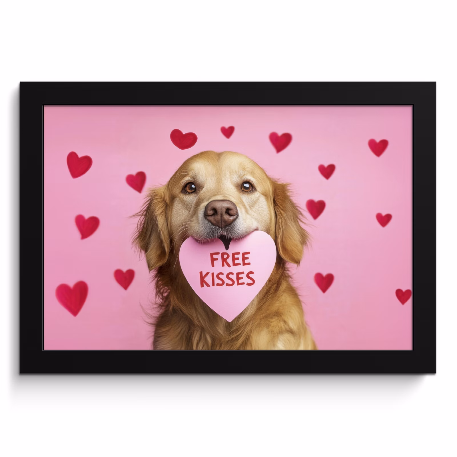 Poster met lijst - Hond - Kiss- Valentijn - Hartjes — 1