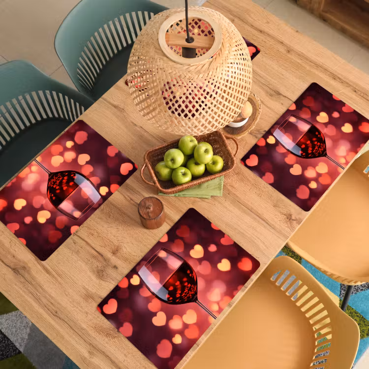 Placemat vinyl - Rood - Wijn - Hartjes — 3