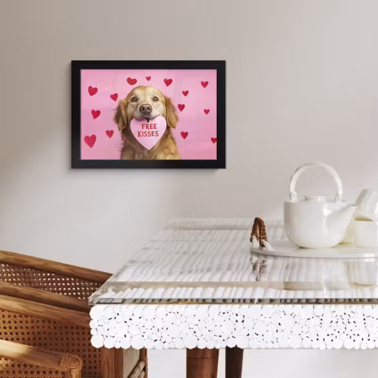 Poster met lijst - Hond - Kiss- Valentijn - Hartjes — 2