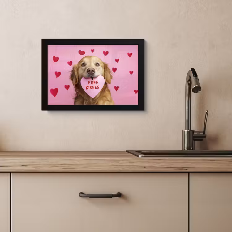 Poster met lijst - Hond - Kiss- Valentijn - Hartjes — 4