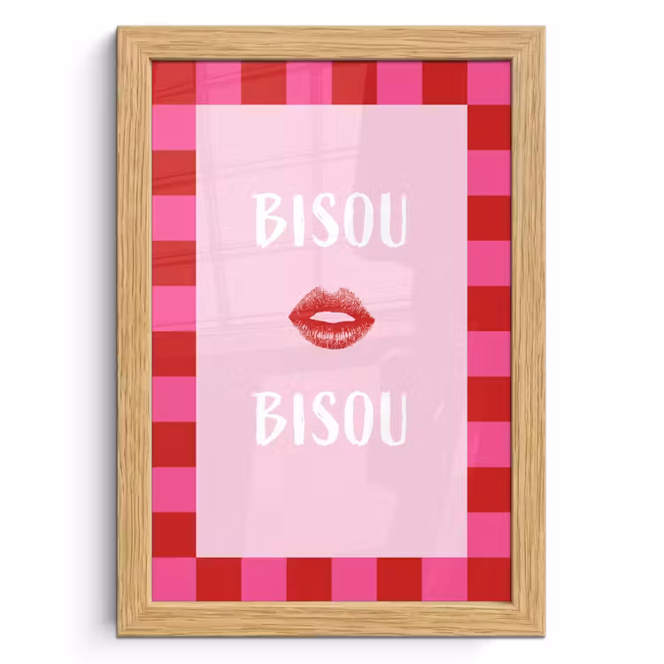 Poster met lijst - Kiss - Roze - Frans - Valentijn — 1