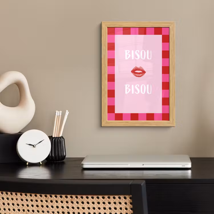 Poster met lijst - Kiss - Roze - Frans - Valentijn — 2
