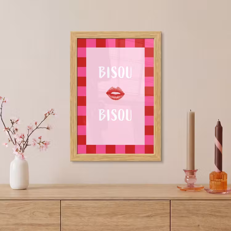 Poster met lijst - Kiss - Roze - Frans - Valentijn — 5