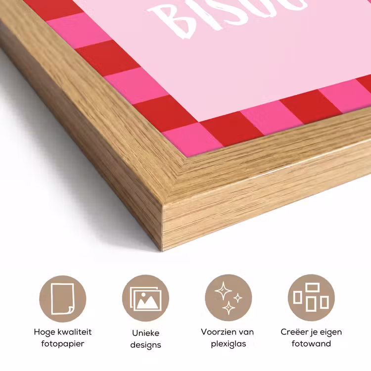 Poster met lijst - Kiss - Roze - Frans - Valentijn — 6