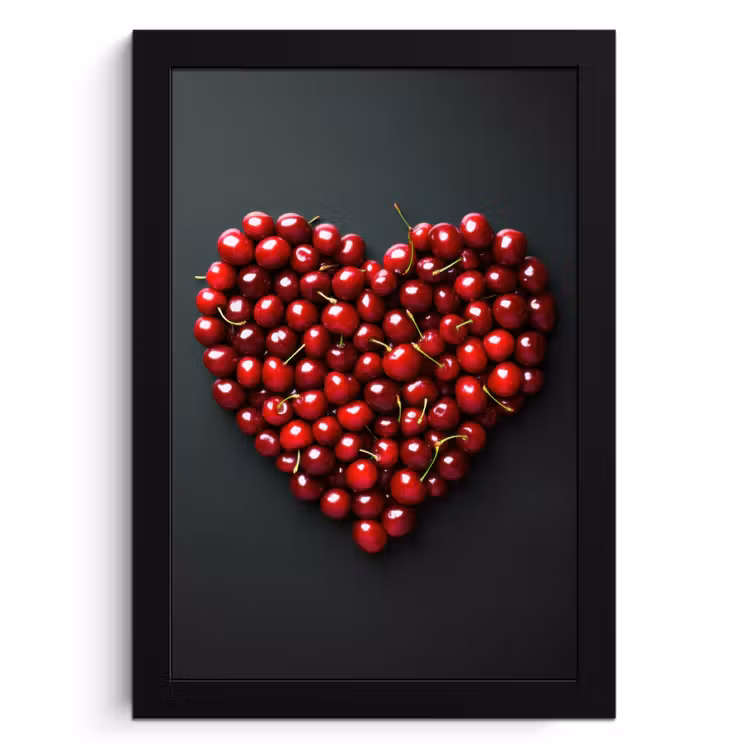 Poster met lijst - Kersen - Hart - Rood - Zwart — 1