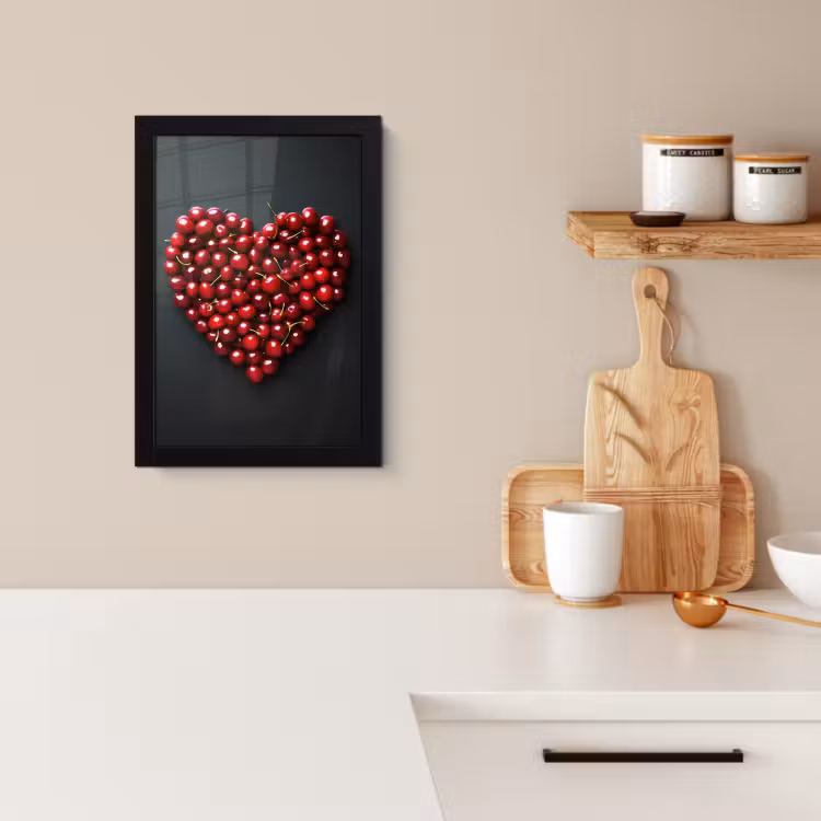 Poster met lijst - Kersen - Hart - Rood - Zwart — 2