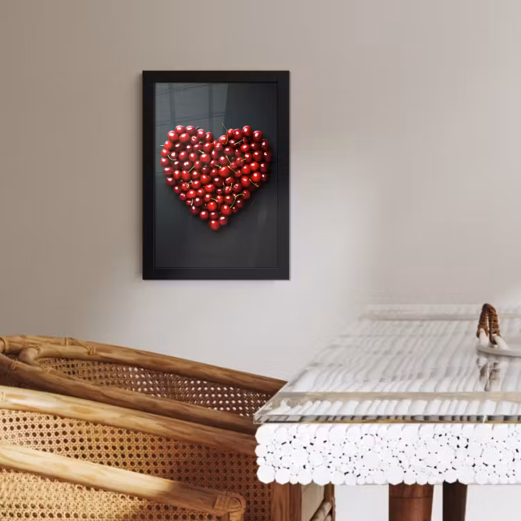 Poster met lijst - Kersen - Hart - Rood - Zwart — 3