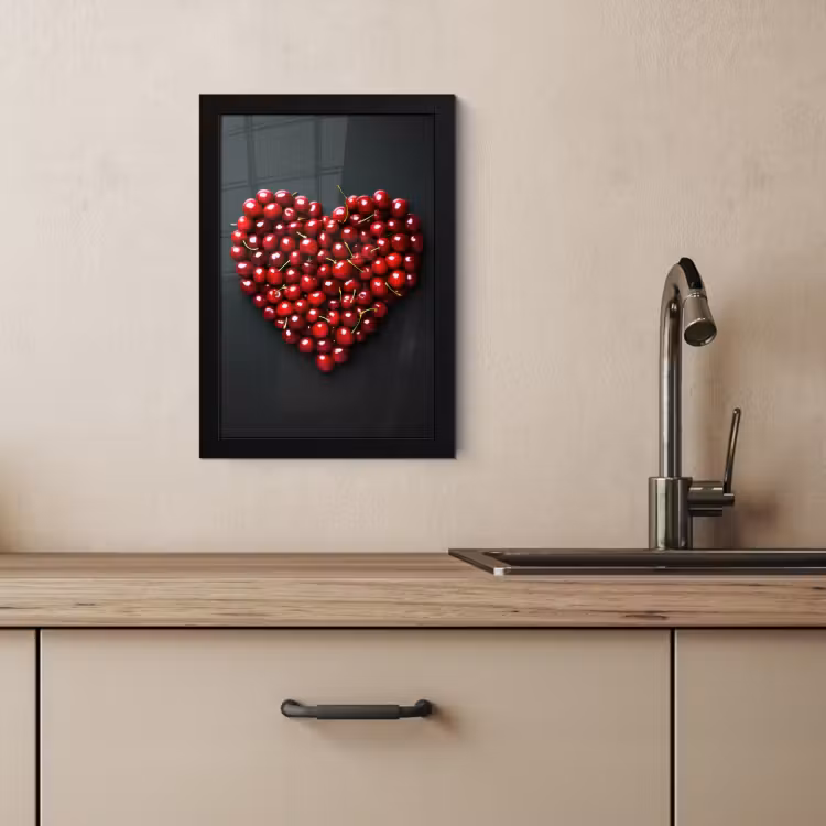 Poster met lijst - Kersen - Hart - Rood - Zwart — 4