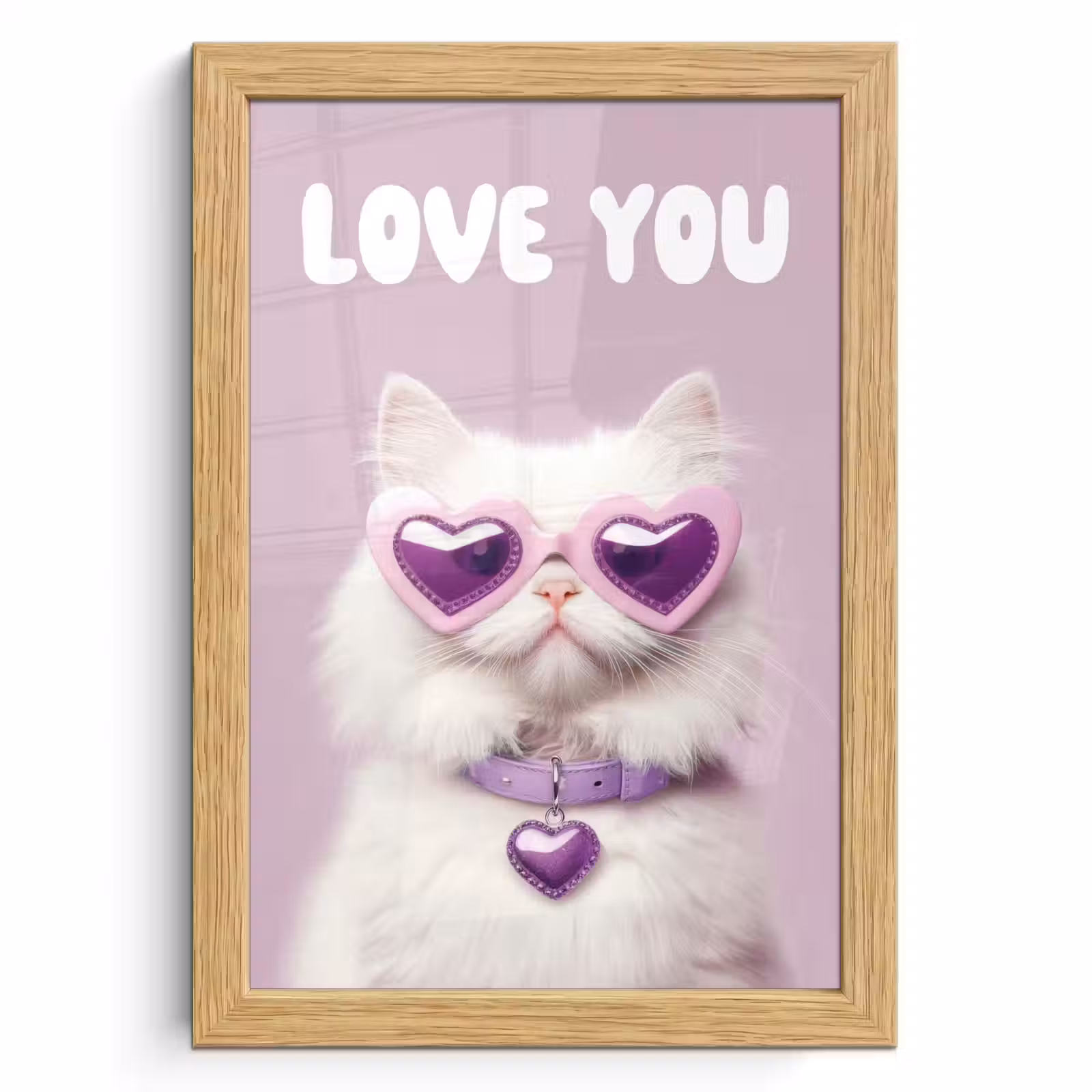Poster met lijst - Kat - Love - Paars - Valentijn — 1