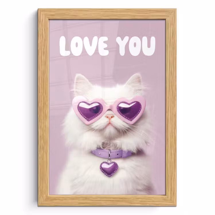 Poster met lijst - Kat - Love - Paars - Valentijn — 1