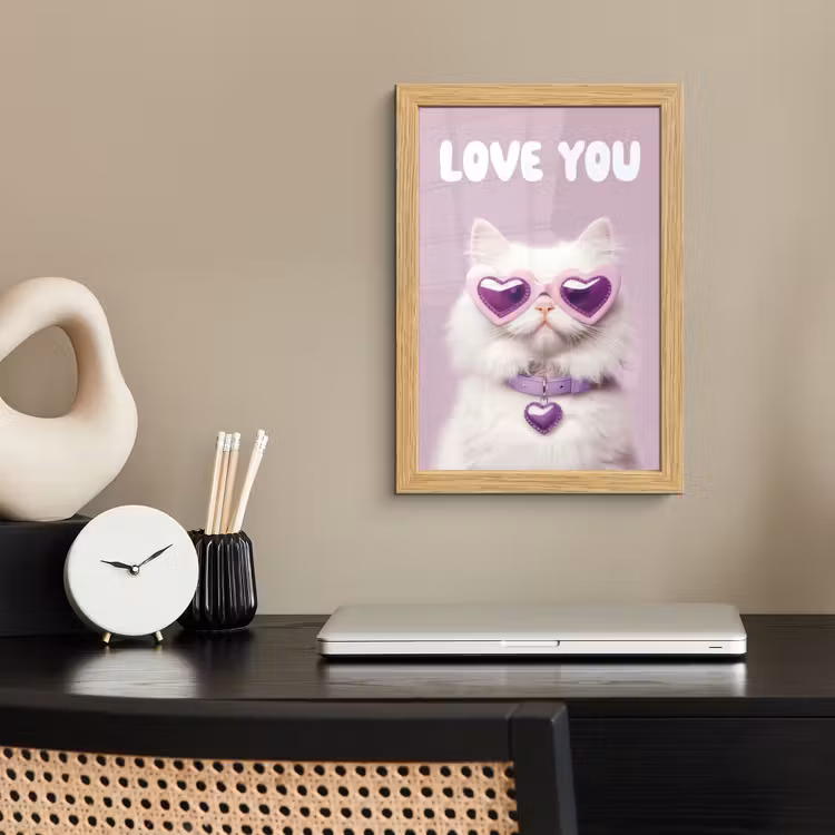 Poster met lijst - Kat - Love - Paars - Valentijn — 2