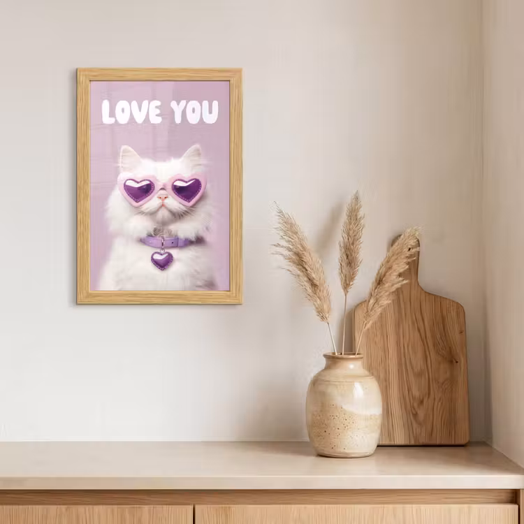 Poster met lijst - Kat - Love - Paars - Valentijn — 3