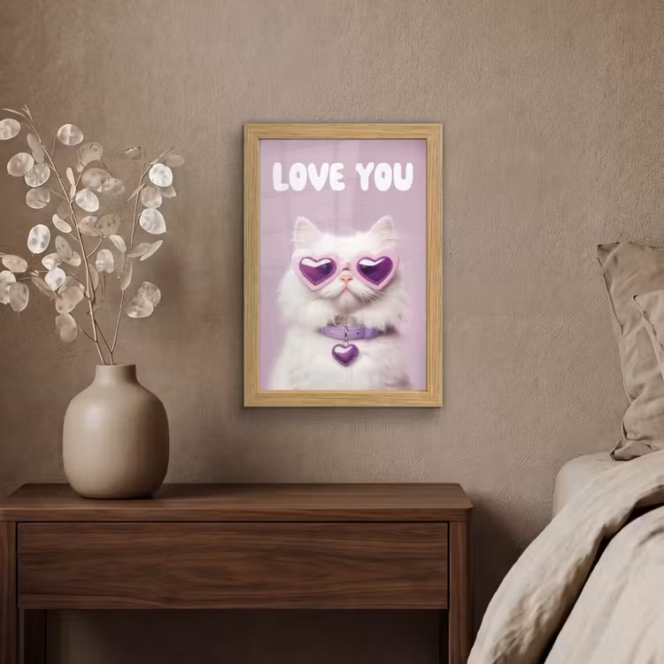 Poster met lijst - Kat - Love - Paars - Valentijn — 4