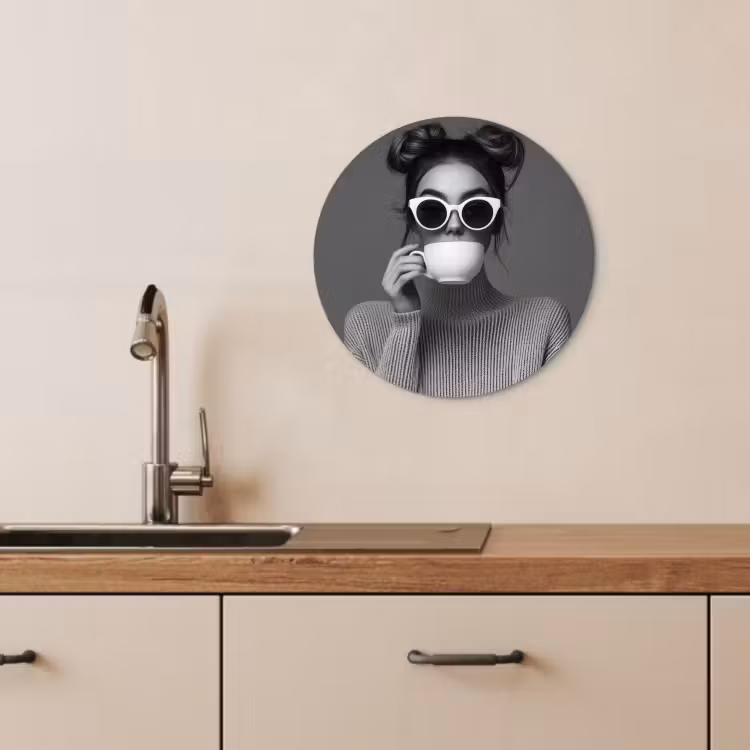 Muurcirkel - Vrouw - Koffie - Zwart - Wit — 3