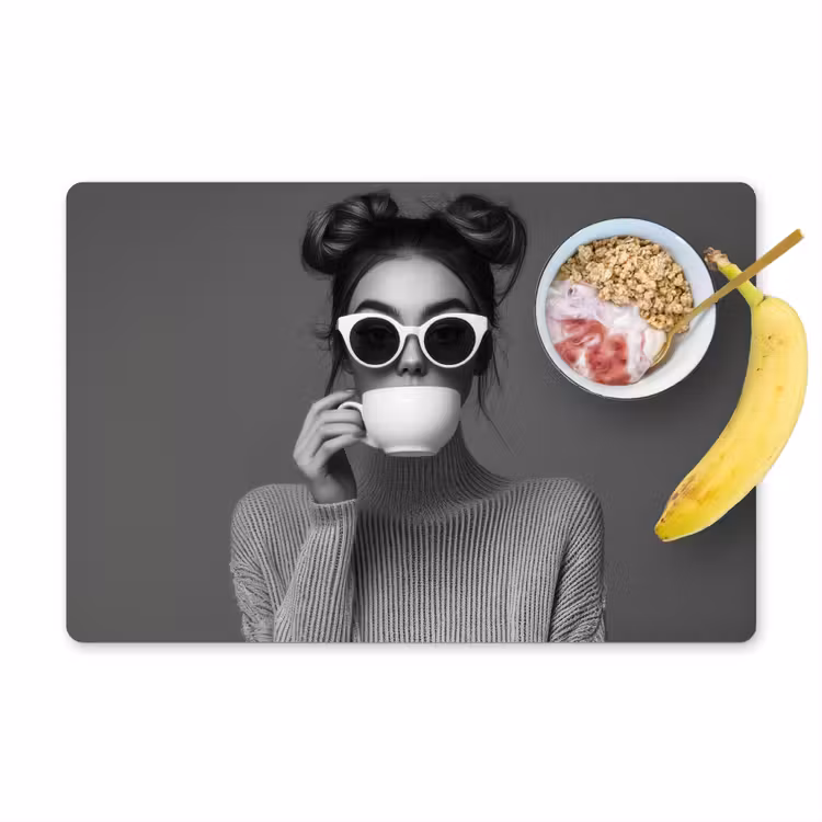 Placemat vinyl - Vrouw - Koffie - Zwart - Wit — 1