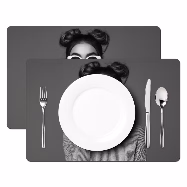 Placemat vinyl - Vrouw - Koffie - Zwart - Wit — 2