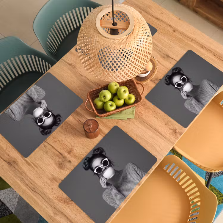 Placemat vinyl - Vrouw - Koffie - Zwart - Wit — 3
