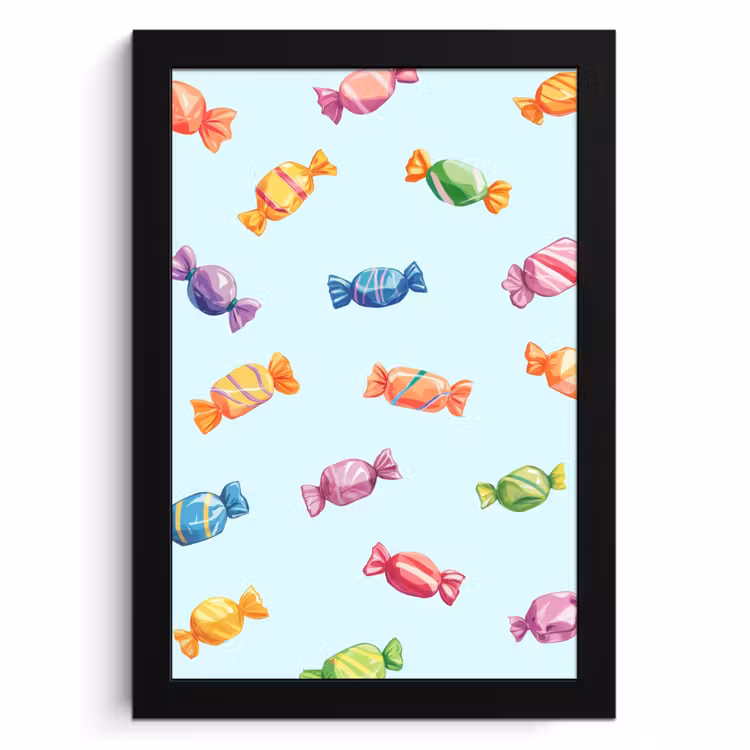 Poster met lijst - Blauw - Patroon - Snoep — 1