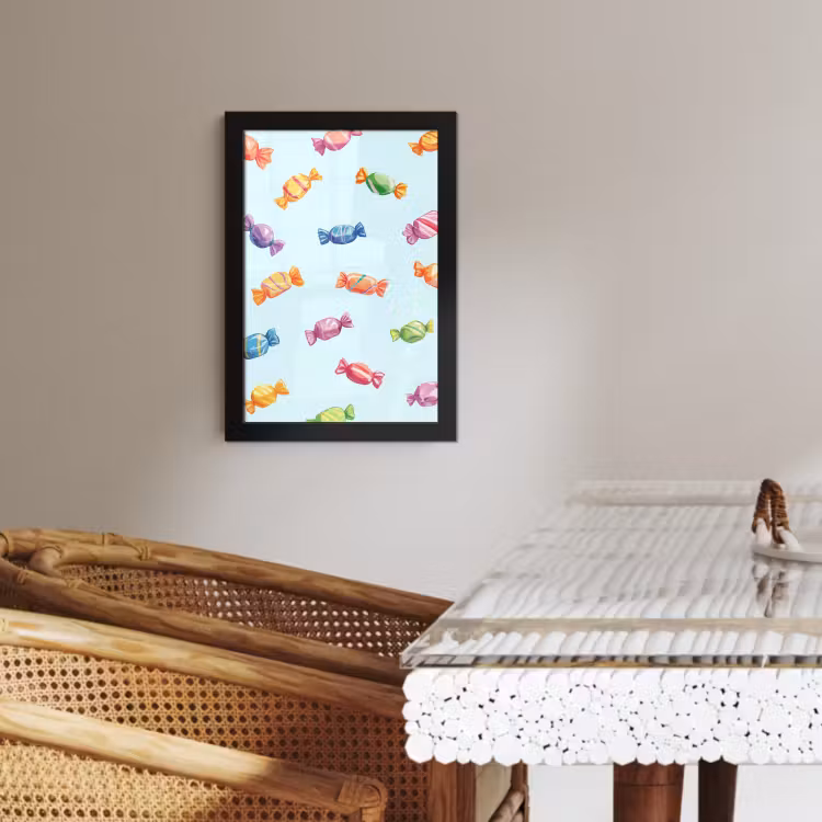 Poster met lijst - Blauw - Patroon - Snoep — 2