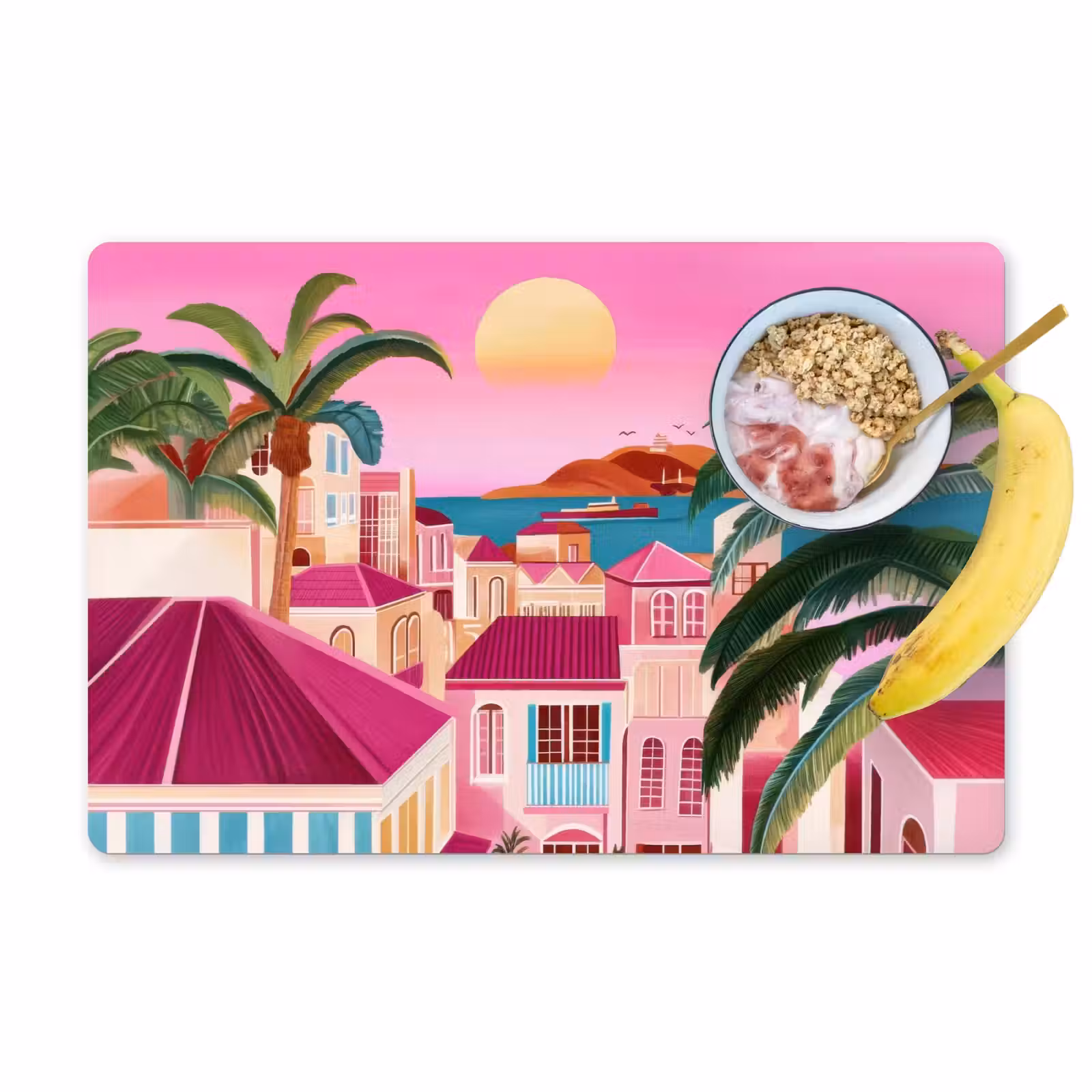 Placemat vinyl - Stad - Roze - Palmbomen — 1