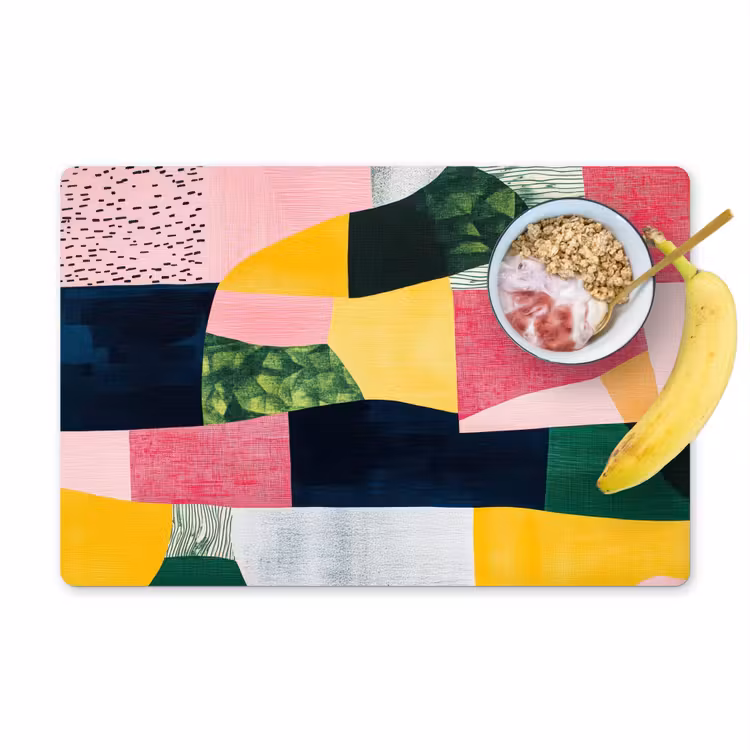 Placemat vinyl - Abstract - Roze - Lappen - Vormen - Geel — 1