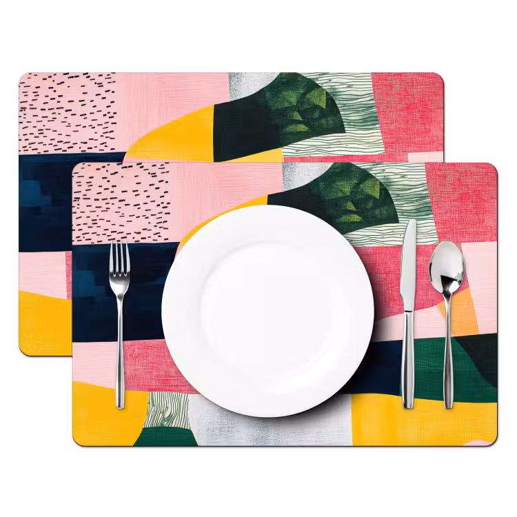 Placemat vinyl - Abstract - Roze - Lappen - Vormen - Geel — 2